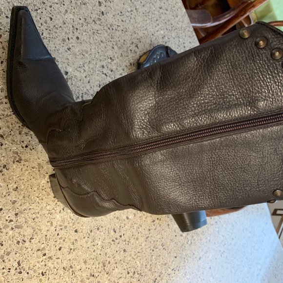 Women's Brown Leather Cowboy Boots - Picture 6 of 8